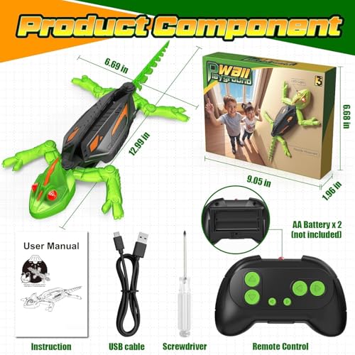 SLEEPHEAD® Wall Climbing Gecko Toy, Remote Control Lizard Crawler with LED Lights for Kids, Crawling Christmas Birthday Gifts, Gecko Wall Climbing Toy for Boys and Girls
