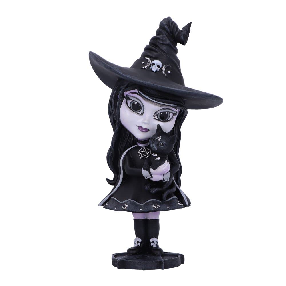 Nemesis Now Cult Cuties Hexara Witch Figurine 15cm, Resin, Black, Cute Witch and Feline Companion Figurine, Perfect Addition to Gothic Collection, Cast in the Finest Resin, Expertly Hand-Painted