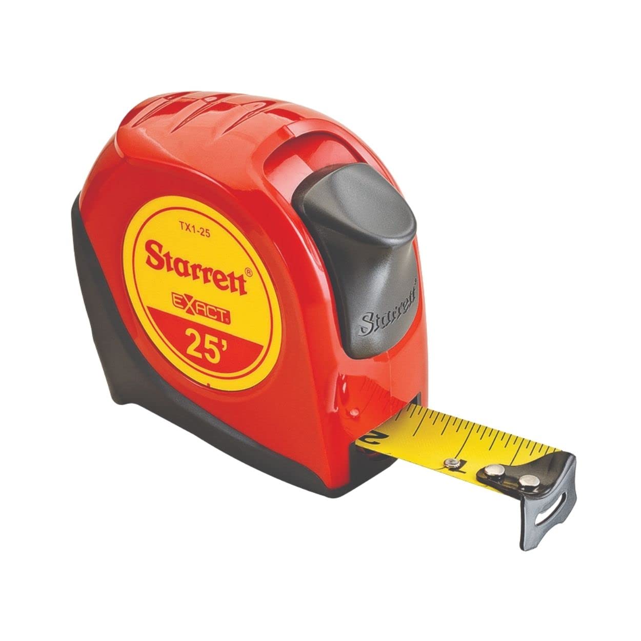Starrett KTX1-25-N-SP01 Exact Tape Measure, 1" Wide x 25', Graduated in 1/16", with Over molding for Improved Grip