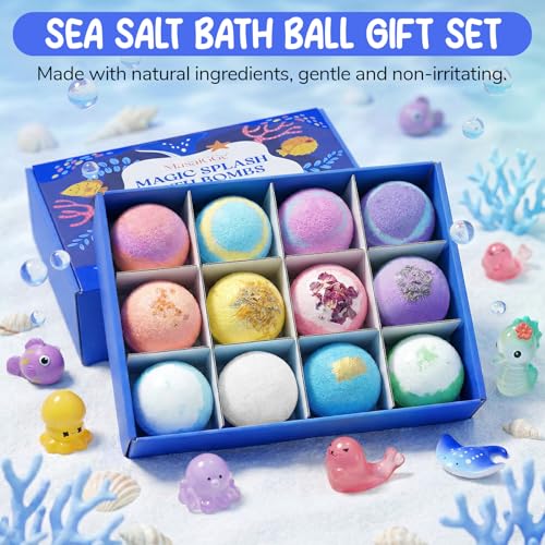 Bath Bombs with Surprise, 12 Pieces Bath Bombs for Children, Bath Bombs in Natural Organic Foam, Gifts for Boys and Girls, Bath Bomb Gift