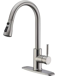 WEWE Single Handle High Arc Brushed Nickel Pull out Kitchen Faucet,Single Level Stainless Steel Kitchen Sink Faucets with Pull down Sprayer