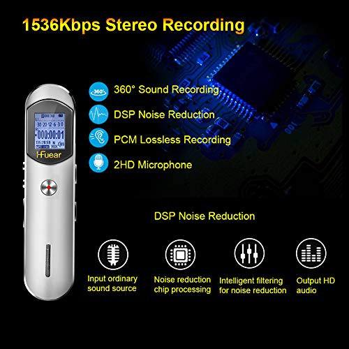 8GB Digital Voice Recorder Voice Activated Recorder - 1536kbps Mini Audio Recorder Recording Device MP3 Player for Lectures/Meetings - Supports TF Card, Password, USB Charge - Silver
