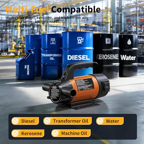LUXPLLUSO Fuel Pumps 12 V Electric Barrel Pump & Water Pump 12 V Self-priming 15 GPM for Diesel, Oil & Water Includes Hose for Canister & Barrel