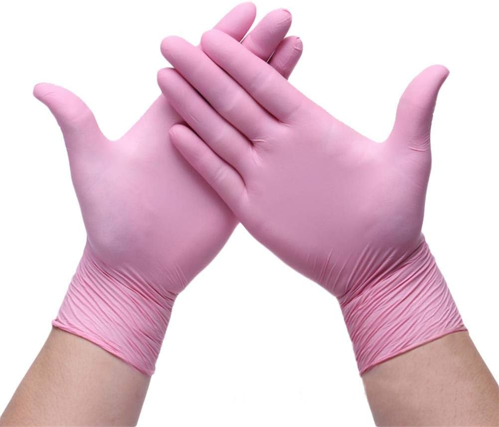 Niocaa 100 Pcs Pink Disposable nitrile work gloves Disposable rubber gloves for cooking, cleaning, food handling, working