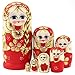 Moonmo 7pcs Cute Red Sweater Braid Girl Russian Wooden Nesting Dolls Matryoshka Toys