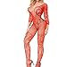 QueensHot Red Lace Sleeved Sheer Lingerie Babydoll Crotchless Teddy Nightie Leotard Body Suit Stocking