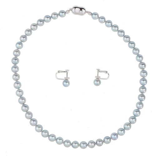 Amazon 真珠のネックレスとイヤリングの2点セット グレー Gr8 5 9 0mm 42cm 鑑別書付 冠婚葬祭 法事 葬儀 イヤリングセット ネックレス 通販