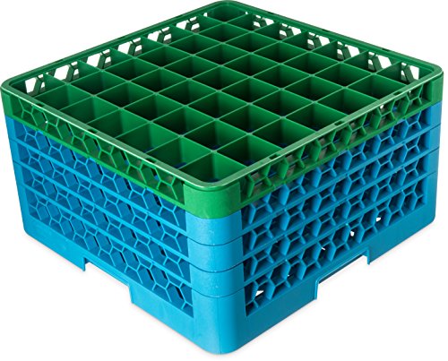 Carlisle RG49-4C413 OptiClean 49 Compartment Glass Rack with 4 Extenders, 10.3", Polypropylene, green/Carlisle Blue