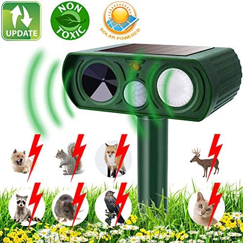 KOEPUO Cat Repellent, Animal Repeller Ultrasonic Solar Powered Waterproof Cat Scarer Pest Repeller with Motion Sensor Pet Deterrent for Garden Yard Farm Lawn Field Cats Dogs Fox Rats Raccoon etc