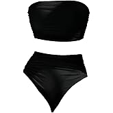 SweatyRocks Women's High Waisted Bandeau Bikini Sets Strapless Two Piece Swimsuit Bathing Suits