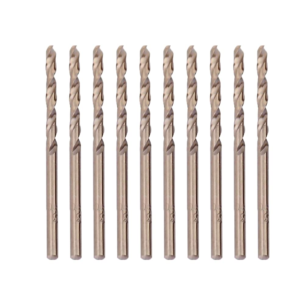 10Pcs Twist Drill Bits, 3mm M35 HSS Gold Cobalt Jobber Drill Bit Set Metric High Speed Steel Twist Drill Bit Set for Stainless Steel Alloy Metal Plastic Wood