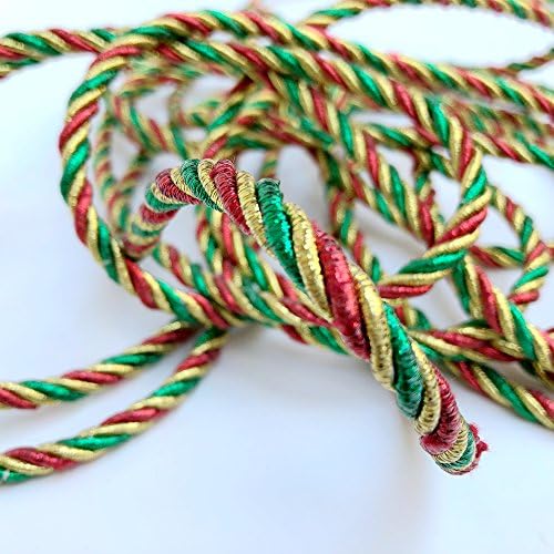 Quotidian Glitter Twisted Cotton Rope Twine 1/4 inch for Christmas Home Decoration Crafts Gift Wrapping 4 ply 20 Yard (Gold Red Green)