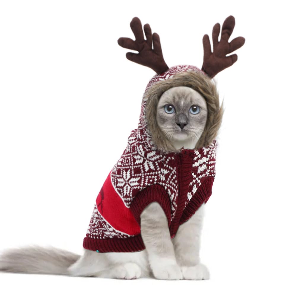 Photo 1 of *USED*
EMUST Dog Christmas Sweaters for Small Dogs, Cat Christmas Sweater with Hoodie Leash Hole, Reindeer Snowflake Sweaters for Dogs and Cats(XS, Red)