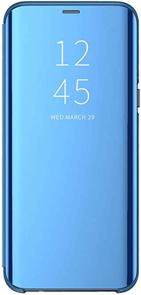 SGKITM Huawei Y6 2019 Flip Case Mirror Clear View 360° Full Protection Hard PC Slim Shockproof Built in Kickstand Magnetic Cover for Smartphone Huawei Y6 2019 6.09" (Blue, Y6 2019)
