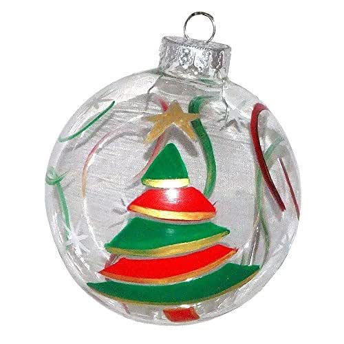 Whimsical Christmas Tree Ornament. Hand Painted on Clear
