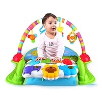 NBD Corp Jungle Baby Piano Gym Playmat with Keyboard Sound Effects, Soft Sitting Mat and Skyrise Kick, Pull and Push Toys for Babies