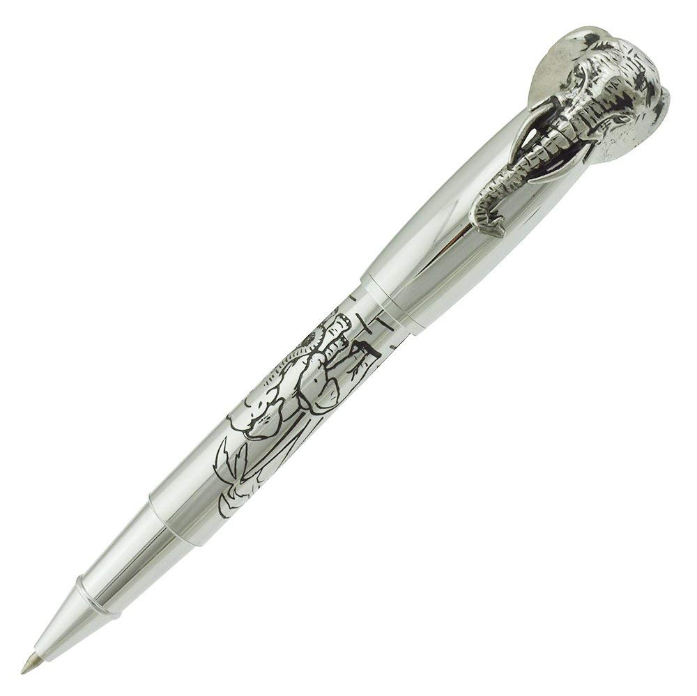 Rollerball Pen, Fuliwen Elephant Ball Point Pen,Silver Barrel with 0.5mm Fine Black refill, Smooth Signature and Calligraphy Pens, Business Pens Gift