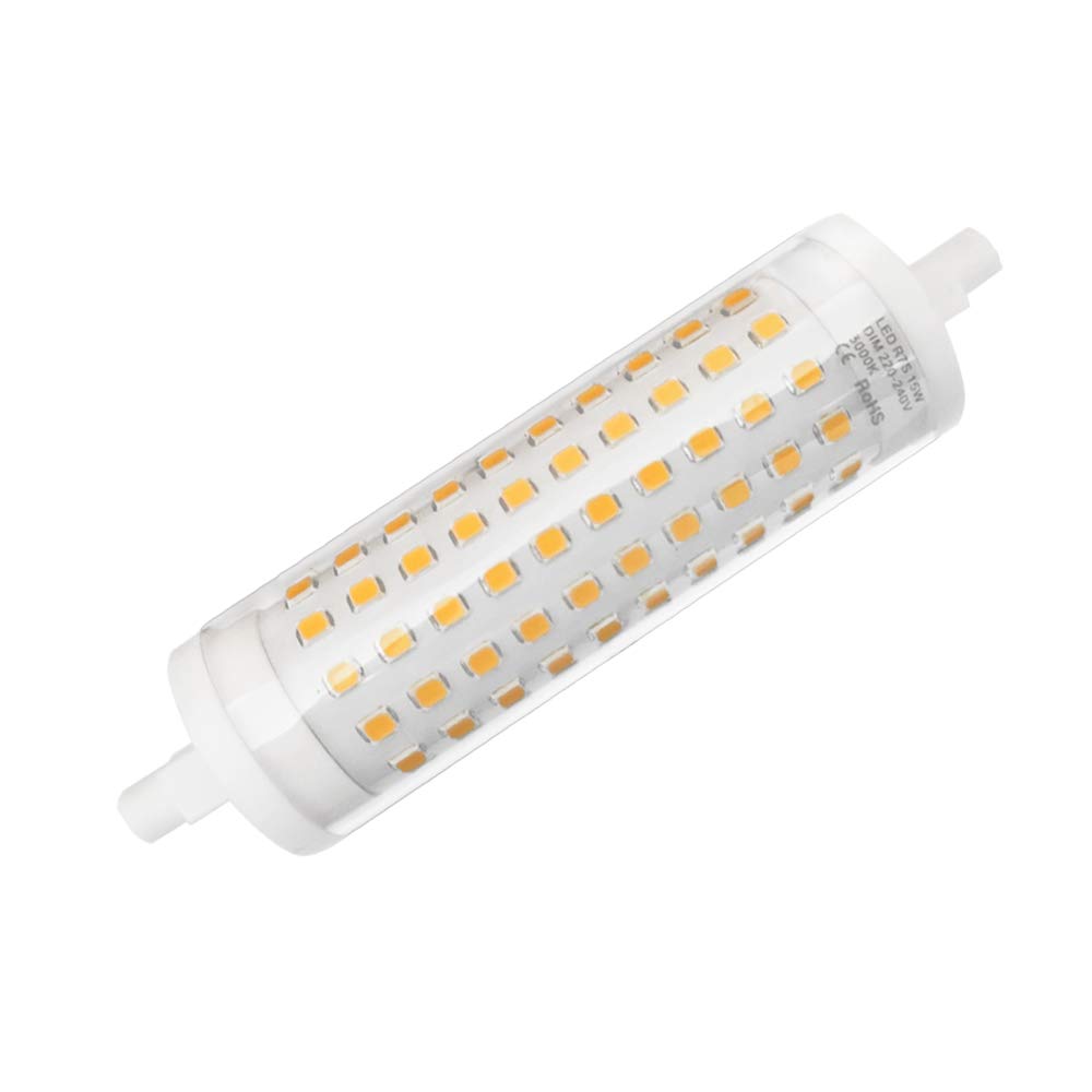 YAKAiYAL 15W R7s LED Light Bulb Lamp Dimmable 118MM Warm White 3000K AC85-265V Double-Ended Base J118 Linear Tube Ceramic Bulb 360 Degree (Dimmable, 1-Pack)