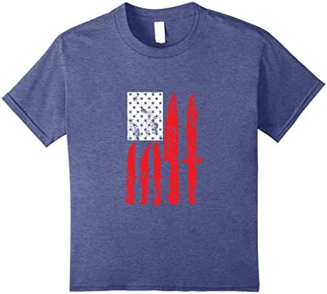 Kids Hunting Knife Knives Survival Flag Shirt USA 10 Heather Blue