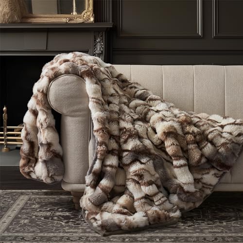 Photo 1 of EVERGRACE Ultra Soft Luxury Fluffy Ridgeline Faux Rabbit Fur Throw Blanket, Thick Warm Bubble Throw for Bed, Cozy Plush Reversible Blankets for Couch, Chair, Sofa, Beige & Gray, 60x80 Inches, 870 GSM