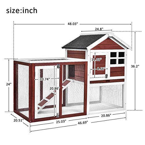 Merax Rabbit Bunny Hutch House with Black Linoleum Roof, Auburn and White - Thumbnail 5