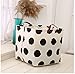 Leoyoubei 13 Inch Waterproof Coating Toy Storage Bin, Ramie Cotton Fabric Folding Laundry Hamper Bucket Storage Basket 2 Pack (Dot and Semicircle)