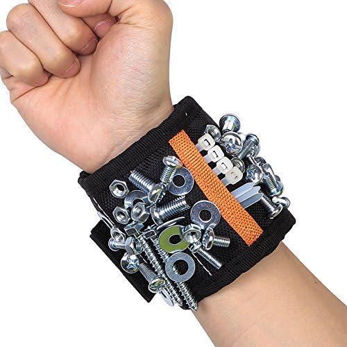 Magnetic Wristband, LEMAIKJ Powerful Magnetic Tool Wristband with 5 Magnets and 2 Storage Bags for DIY and Holding Screws, Nails, Bolts, Drill Bits and Small Tools