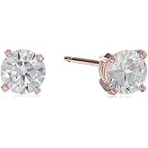 Amazon Essentials Plated Sterling Silver Cubic Zirconia Stud Earrings (Round & Princess)