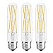 Leools 8W Dimmable Edison Led Tubular Bulb T10m,E26 Medium Base Lamp 75 Watt Incandescent Bulb Equivalent 2700K Neat Warm White, 3-Pack