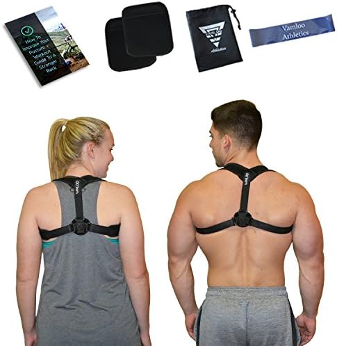 Posture Corrector For Women &amp; Men | Effective + Comfortable Adjustable Brace For All Back Correction | Relieves Back Pain | Includes Resistance Stretching Band, eBook, Travel Case + Shoulder Pads