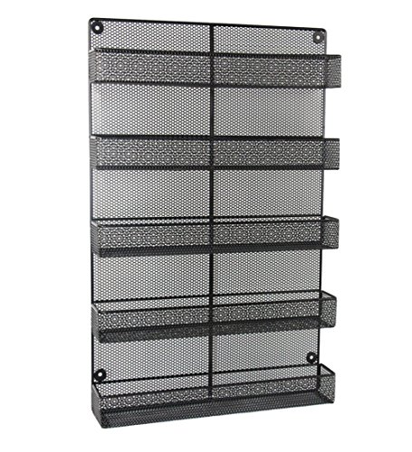 ESYLIFE 5 Tier Wall Mount Spice Rack Organizer Large Spice Storage Shelf - Made of Sturdy Punching Net, Black