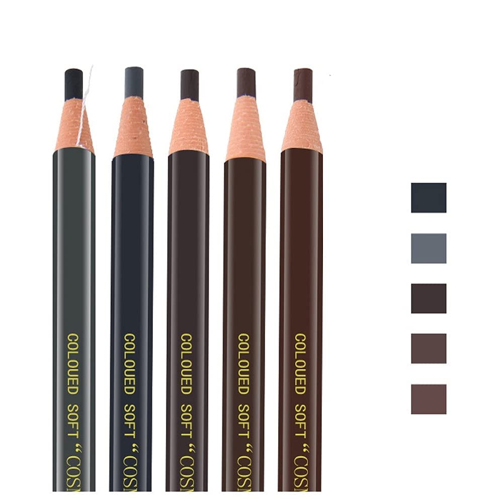 Pinkiou Eyebrow Pencil Set, Peel-off Waterproof Eyebrows Pencils for Drawing Marking Eyebrow Makeup Brown,Dark Brown,Light Brown,Black, Gray, (Pack of 5)