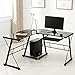mecor L Shaped Tempered Glass Computer Desk W/Keyboard Tray & CPU Stand-Corner Laptop PC Table Workstation Home Office Furniture, Black