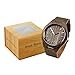 WIOR Walnut Wood Watches for Men Brown Leather Strap Wristwatches Genuine Leather Band with Gift Box