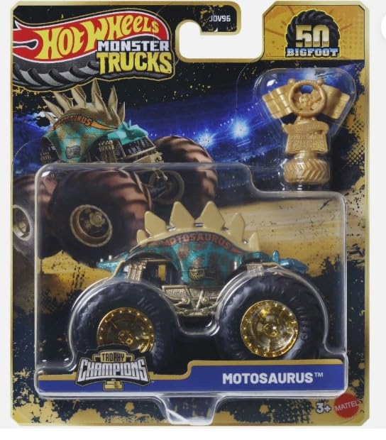 Hot Wheels Monster Trucks Motosaurus, Trophy Champions 50th Bigfoot Series, 1:64 Scale Die-Cast