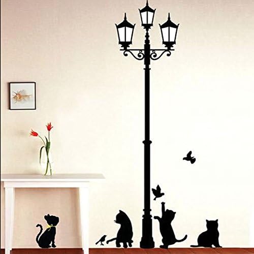 JMHWALL Diy Wall Decals Cats Bird Street Light Lamp Post Wall Stickers Home Decor Room Decoation 3D Wall Sticker Mural