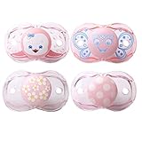 RazBaby Keep-It-Kleen Pacifiers - Pack of 4 (Pink Percy Puppy, Betty Butterfly, Pink Hearts & Flowers, Pink Polka Dots)