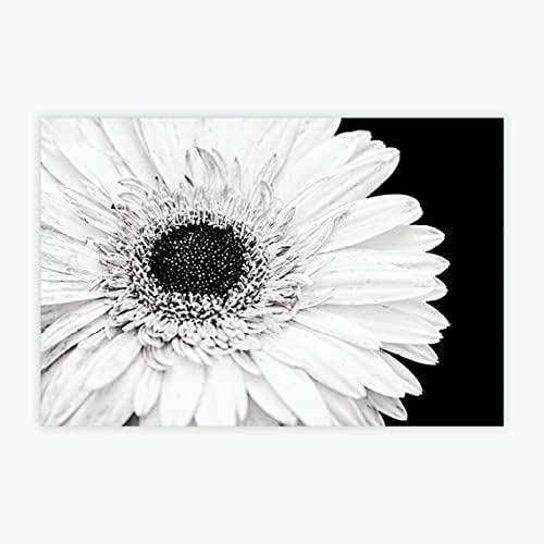 Large Sunflower Flower Wall Art Print, Rustic Black White