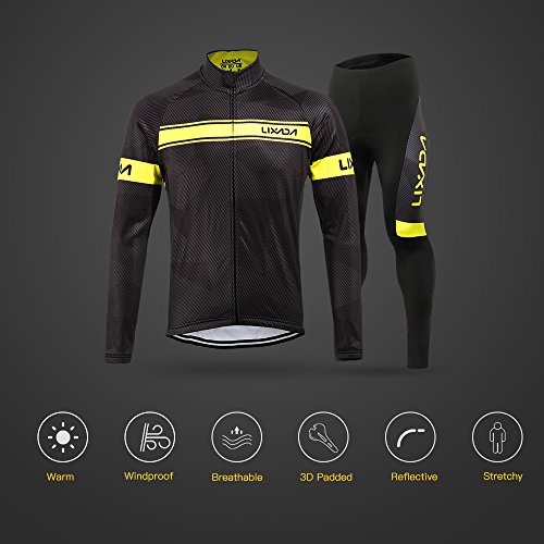 Lixada Herren Fahrradbekleidung Set Radtrikot Langarm Winddicht Herren Thermische Fleece mit 3D Polster Hosen – Bild 4