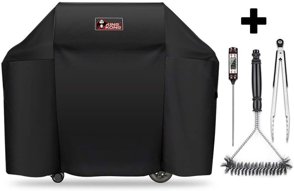 Kingkong 7130 Grill Cover for Weber Genesis II 3 Burner Grill and Genesis 300 Series Grills (Compared to 7130) Including Brush, Tongs and Thermometer