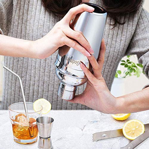 Cocktail Set, Godmorn Edelstahl Shaker Set, 15 Teiliges Barkeeper Set mit bessere Bambus Ständer, Rezeptbuch, Messbecher und Bar Löffel, 550 ml Geschenk Set für Zuhause oder die Bar – Bild 5