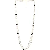 Women's Long Beaded Necklace, Pearls, Statement Necklace Three-Strand 18K Gold-Plated Chains