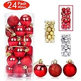 Aitsite 24 Pack Christmas Tree Ornaments Set 1.57 inches Mini Shatterproof Holiday Ornaments Balls for Christmas Decorations (Red)
