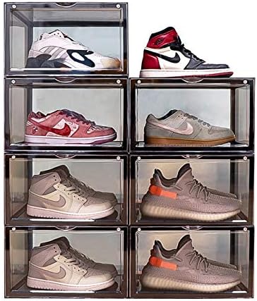 Otyty シューズボックス 収納ボックス スニーカー収納 収納チェスト 収納ケース スニーカーボックス 靴収納 靴棚 プラスチック ふた付き 多層 玄関 大容量 おもちゃ Al完売しました 収納 幅37 高22 奥28cm長辺扉付き 透明感があるグレイ クロゼット 小物 6個 組立て式