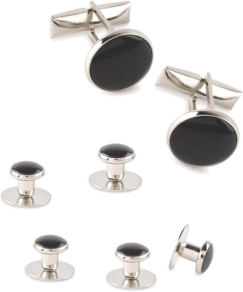 Tuxedo Shirt Buttons Set- Free Cuff Links Black/Silver at  Men’s Clothing store