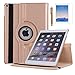 iPad Air 2 Case, AiSMei Rotating Stand Case Cover with Auto Wake Up/Sleep Function For Apple iPad Air 2 [Model A1566 A1567] the 6th Gen 9.7-Inch iPad Released in 2014, Bonus Stylus + Film - Gold