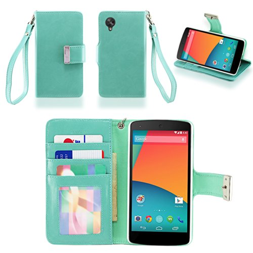 IZENGATE Executive Premium PU Leather Wallet Flip Case Cover Folio Stand for LG Google Nexus 5 (Mint)
