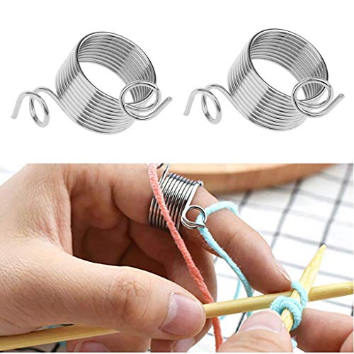 4 Piece Knitting Thimble 2 Size Metal Yarn Guide Knitting Thimble for Knitting Crafts Accessories Tool Thimble Finger Ring（17MM,19MM） - Thumbnail 2