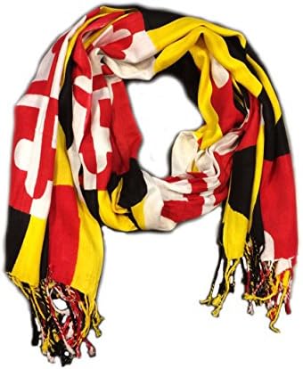 Maryland Flag Viscose Pashmina Scarf Shawl with University of Maryland Colors 71" x 27.5" Round Hanger