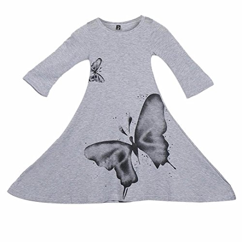 image for Kollmert Baby Girls Dress Round Neck Long Sleeve Butterfly Cotton Prin